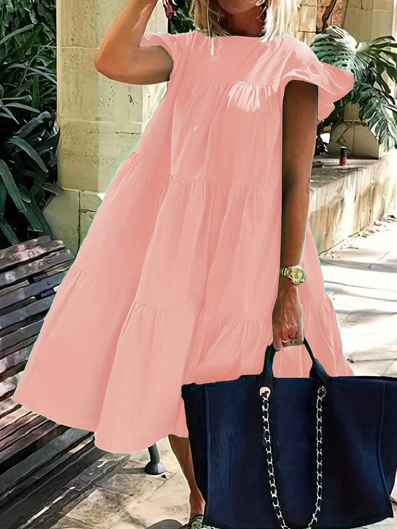 Gerafelde jurk met ronde hals