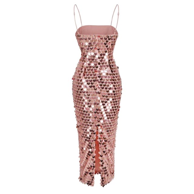 Midi-slipjurk met pailletten en fijne bandjes