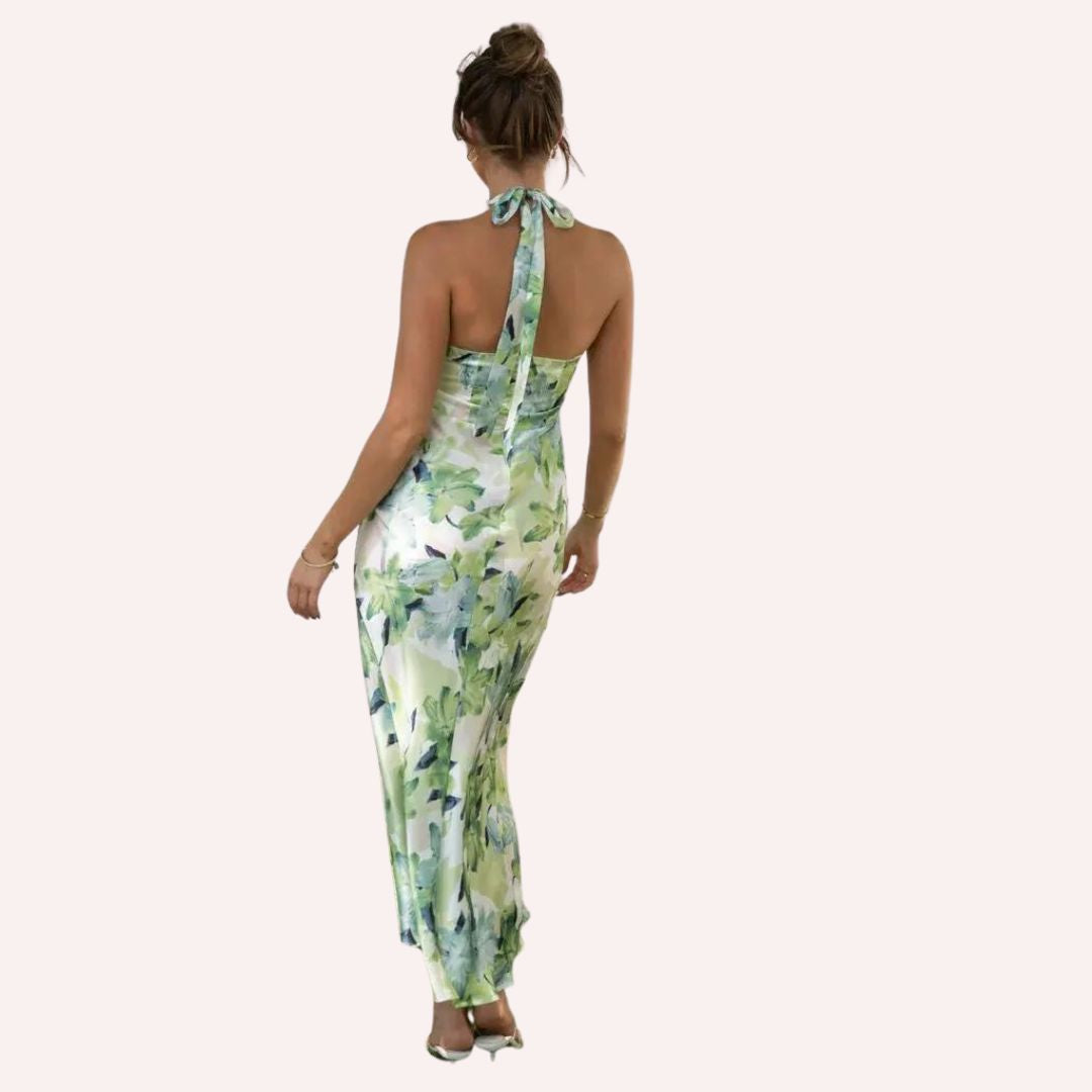 Maxi-jurk met halternek en zijsplit