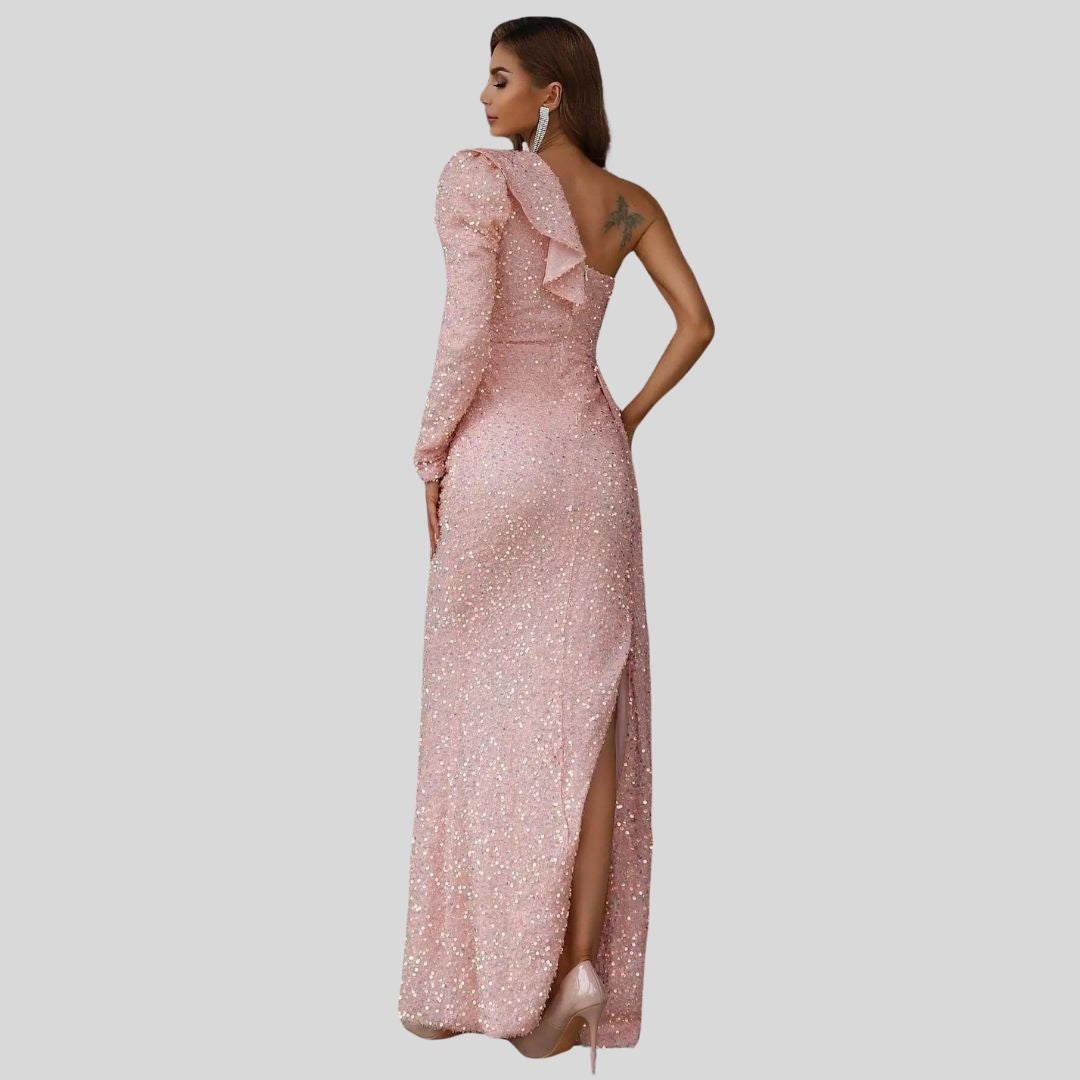 Paillettenjurk met hartvormige halslijn