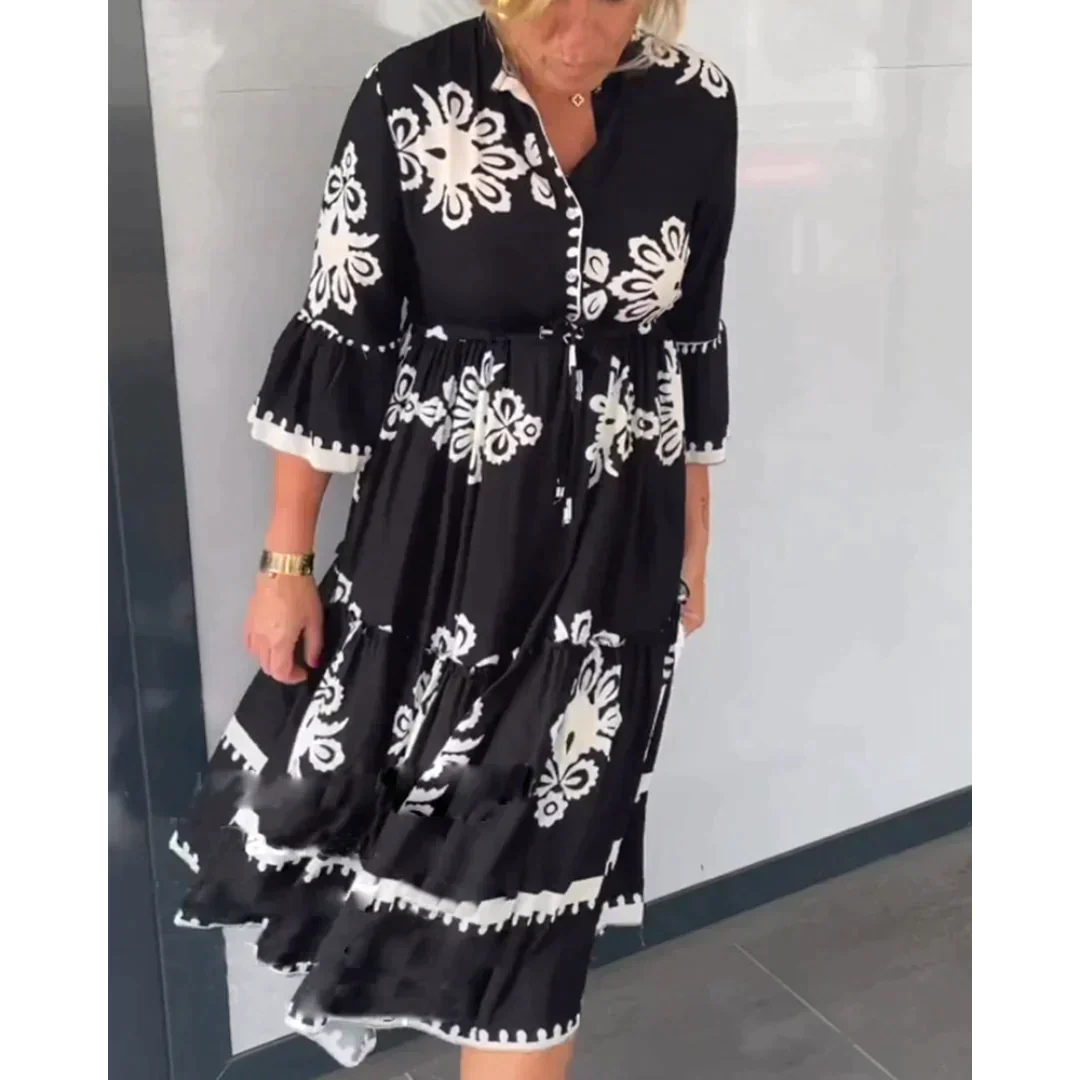 Gebloemde jurk met 3/4 mouwen