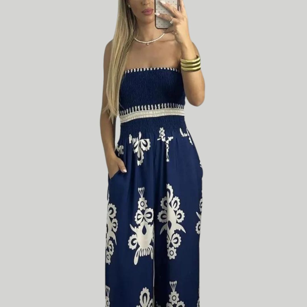 Off-the-shoulder jumpsuit met borduuraccenten