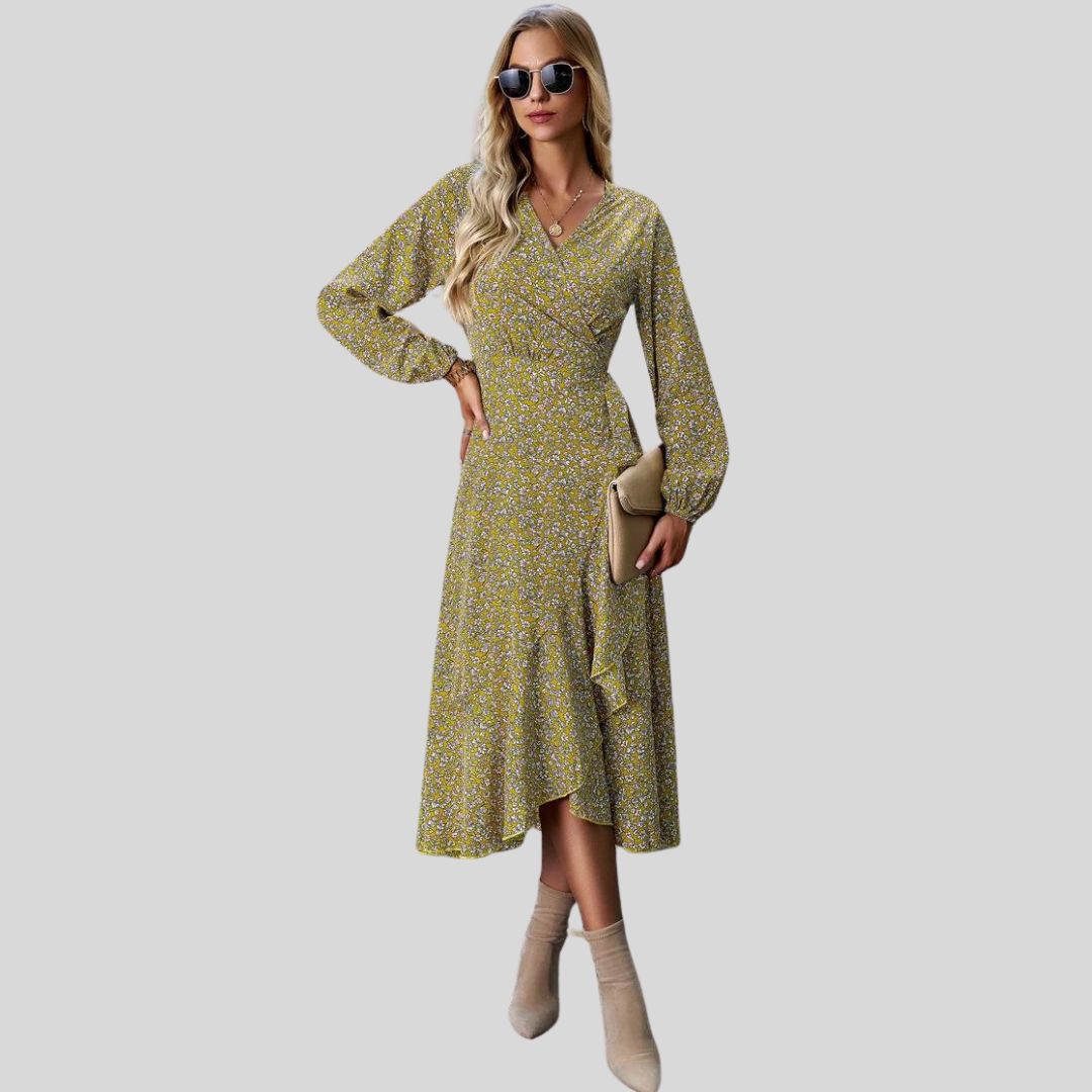 Gebloemde mullet jurk met V-halslijn