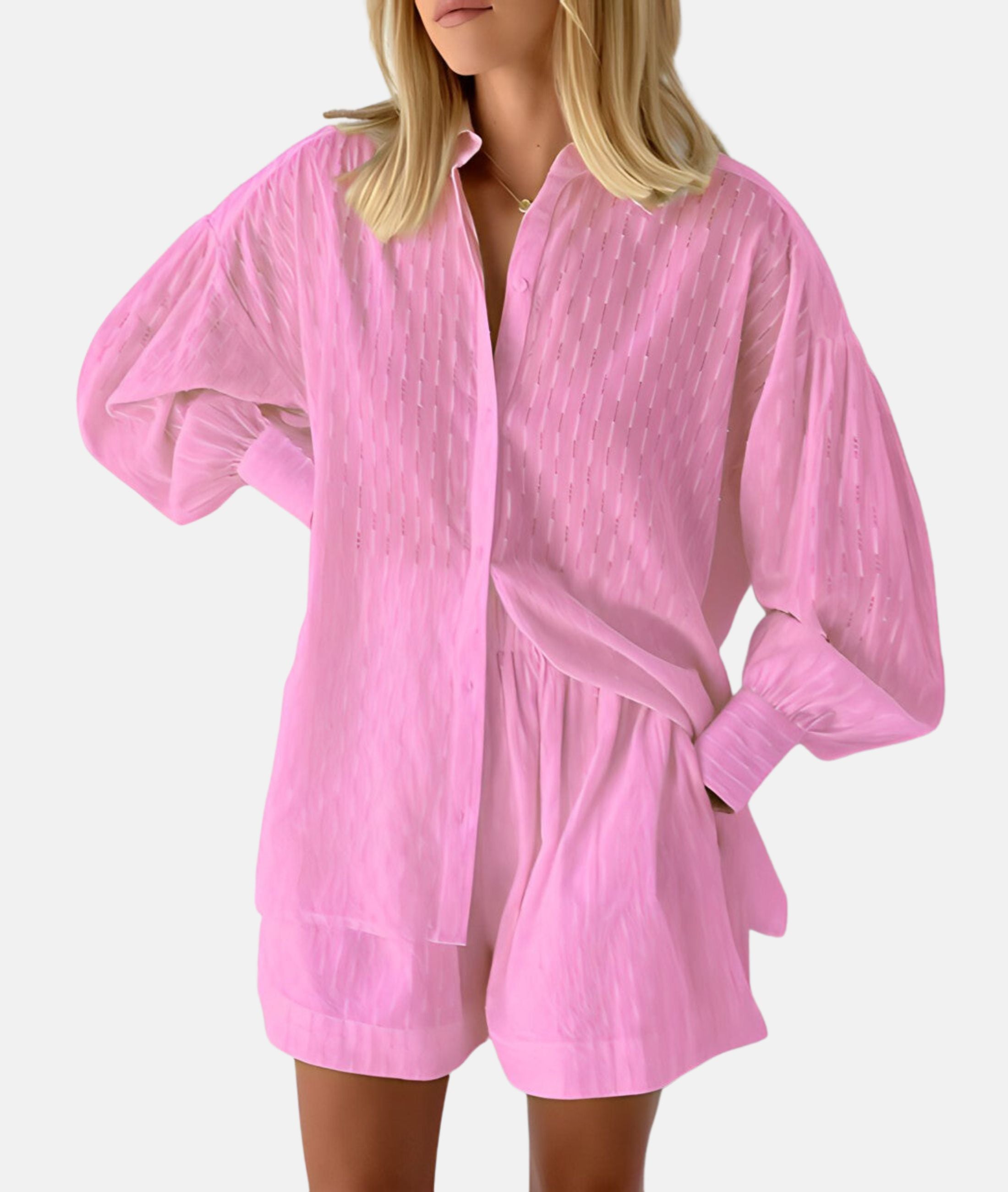 Elegant stoffen shirt en shortset