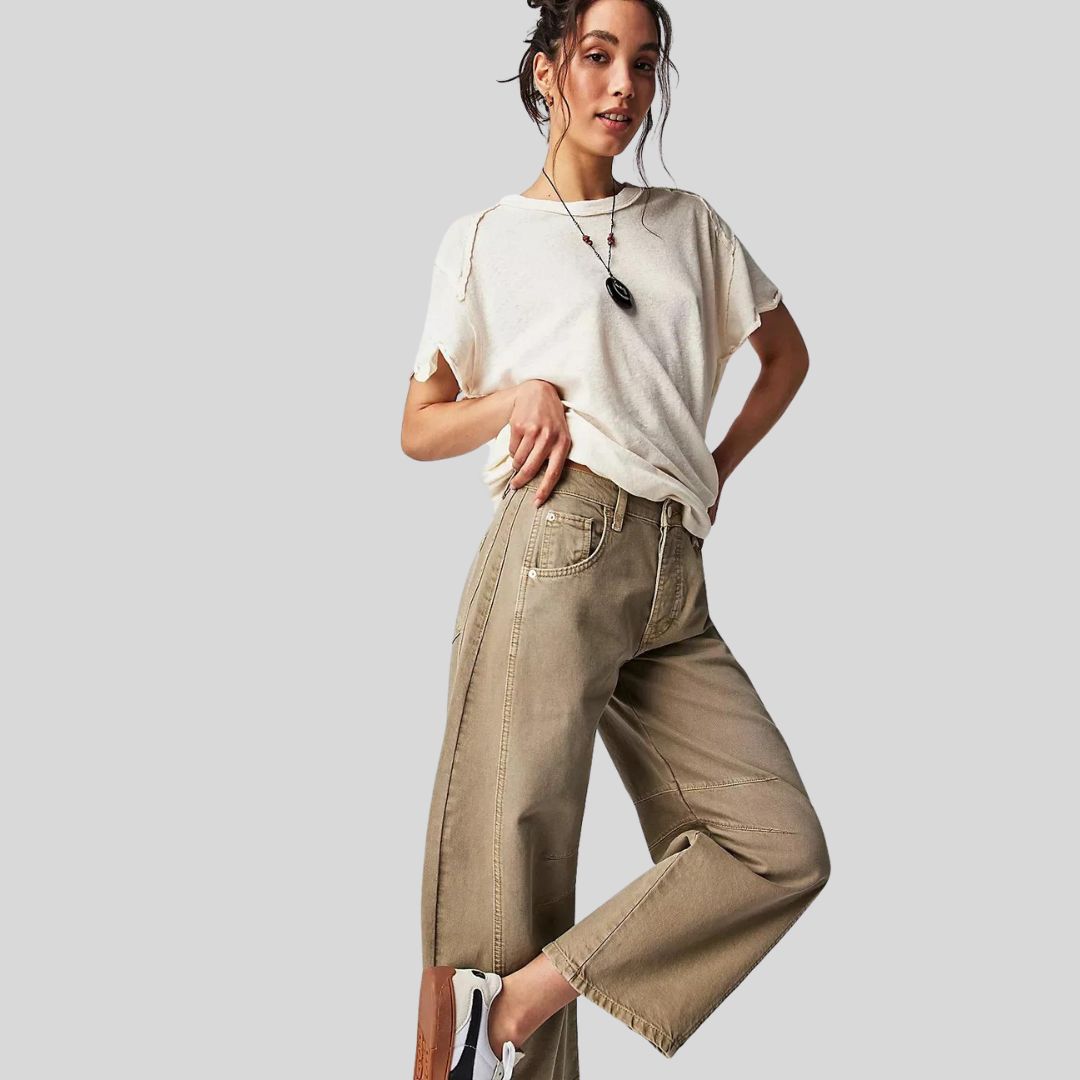 Gebruiksjeans met hoge taille en wijde pijpen