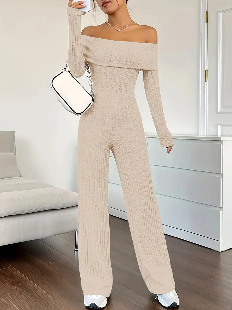 Geribde jumpsuit met schouderbandjes