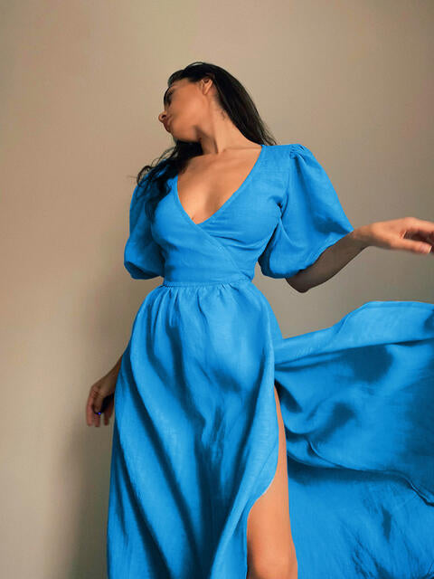 Gestrikte jurk met ballonmouwen