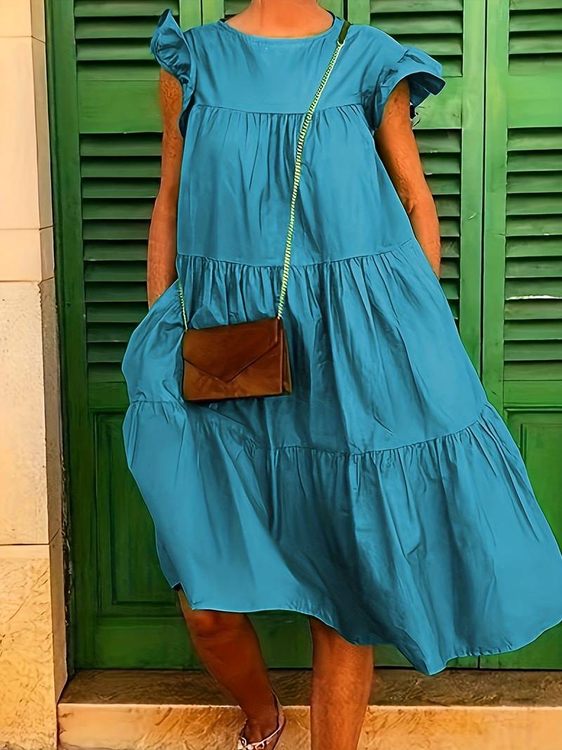 Gerafelde jurk met ronde hals