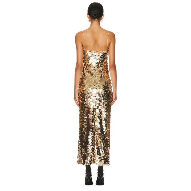 Midi-slipjurk met pailletten en fijne bandjes