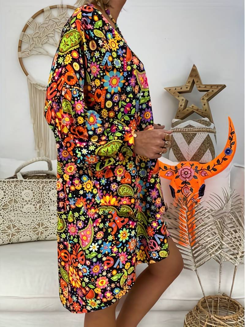 Gebloemde jurk met V-hals