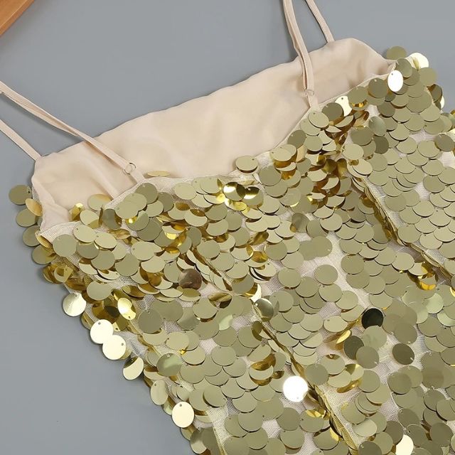 Midi-slipjurk met pailletten en fijne bandjes