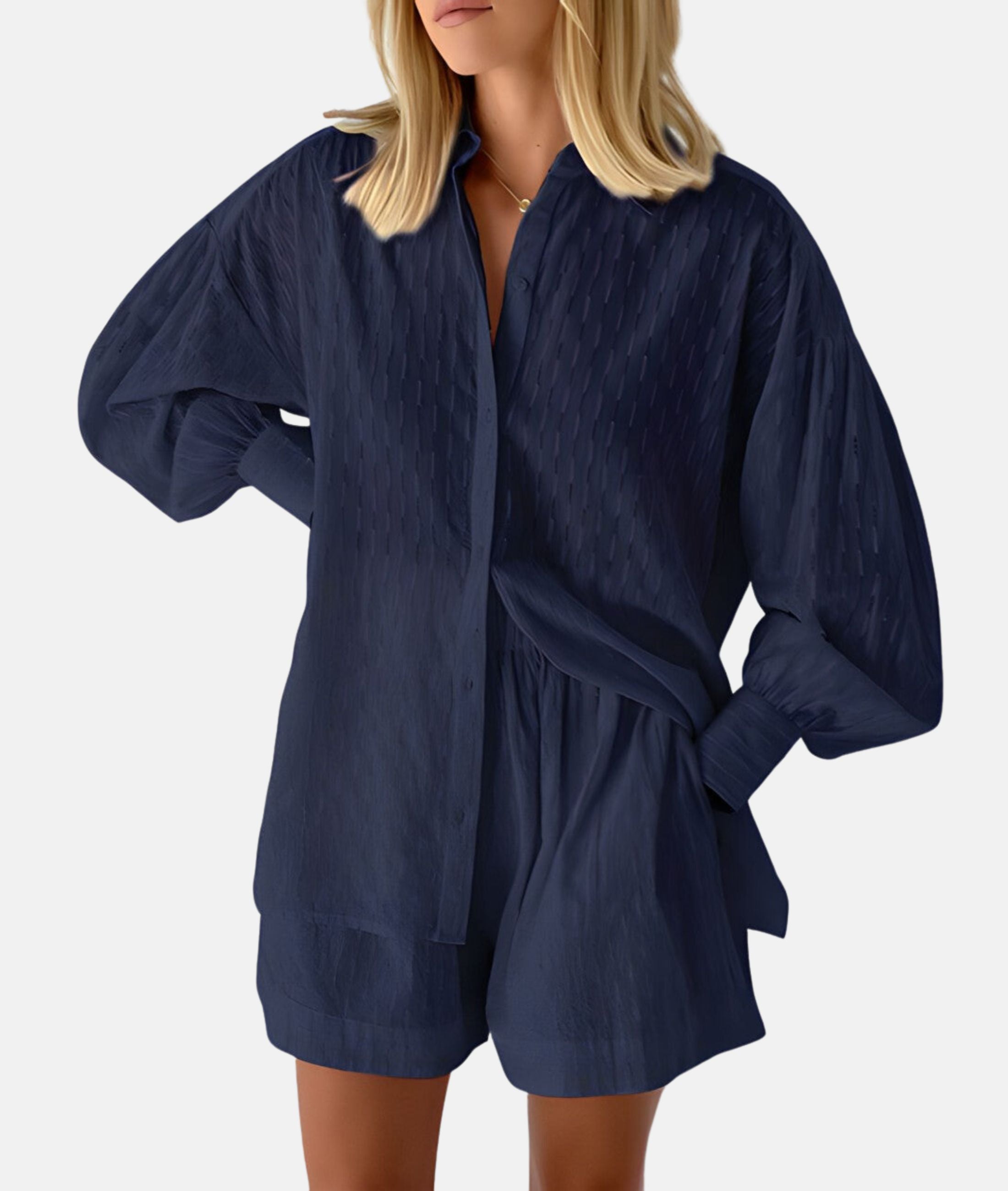 Elegant stoffen shirt en shortset