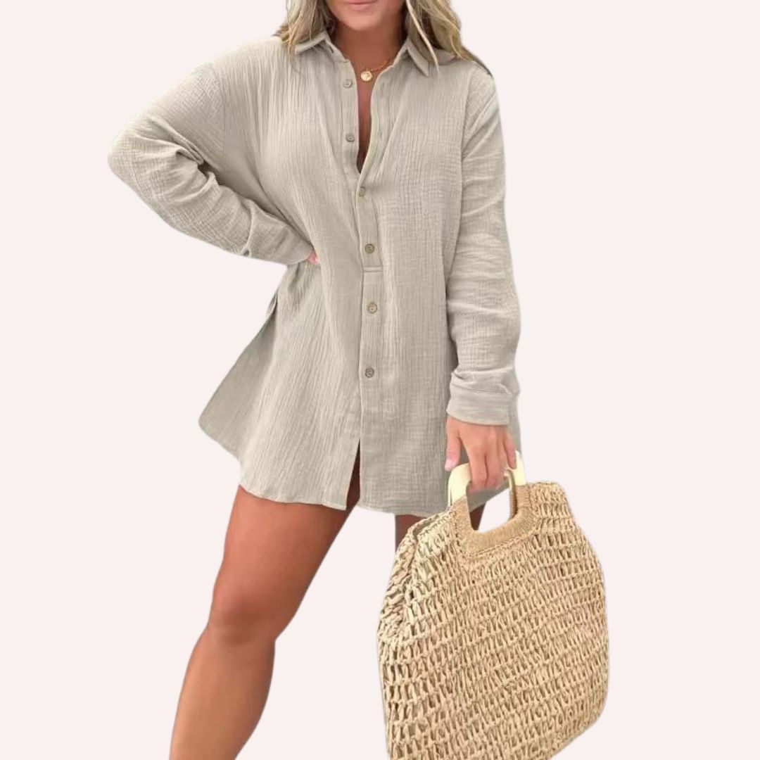 Gestructureerde overhemdjurk met split