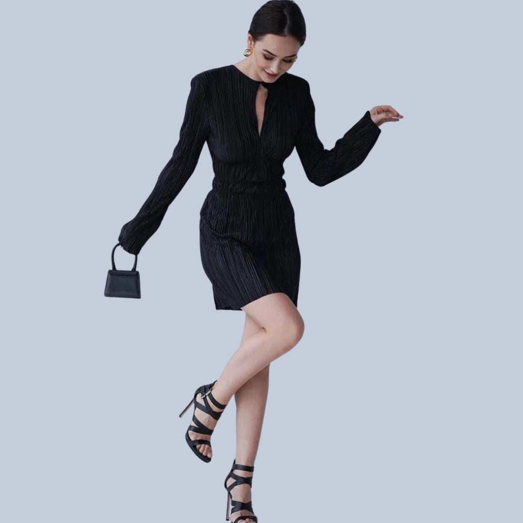 Geraffineerde geplooide mini-jurk met taillering