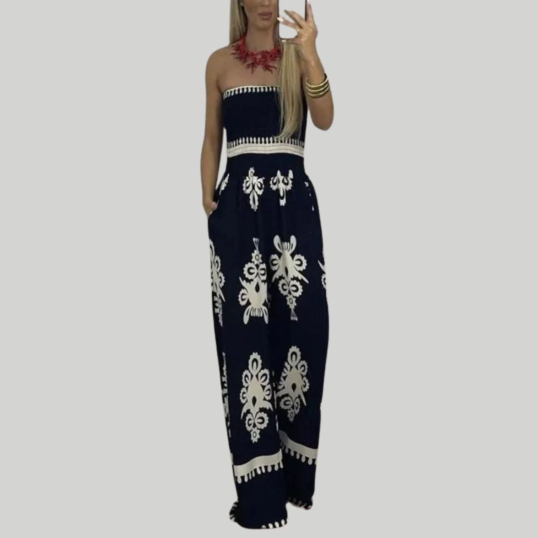 Off-the-shoulder jumpsuit met borduuraccenten