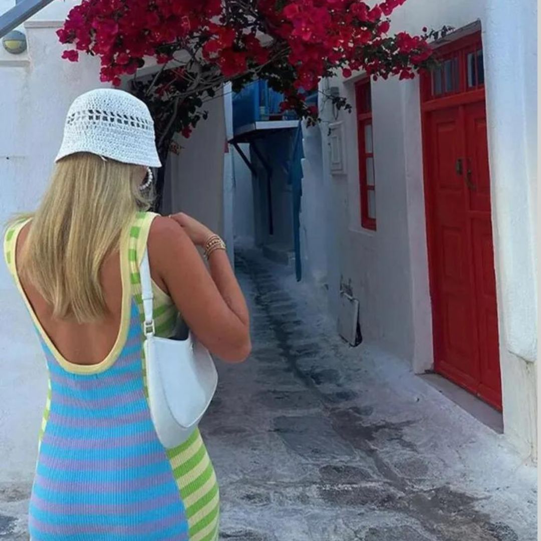 Gestreepte mouwloze maxi-jurk