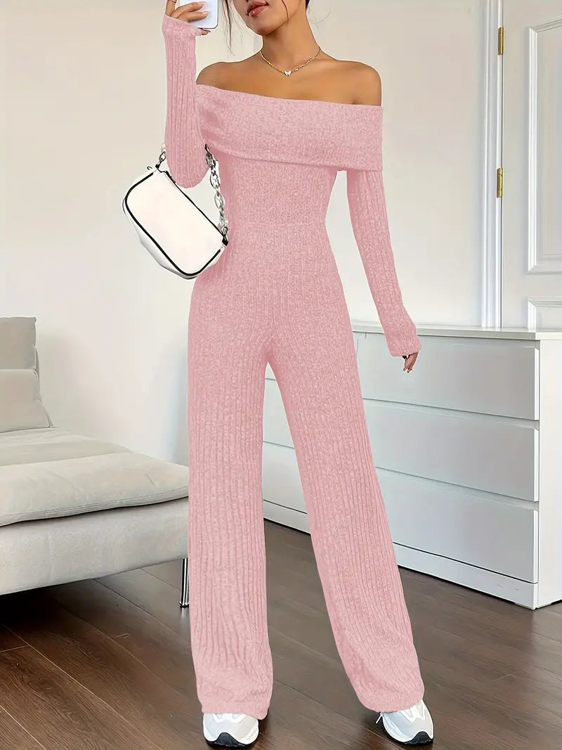 Geribde jumpsuit met schouderbandjes