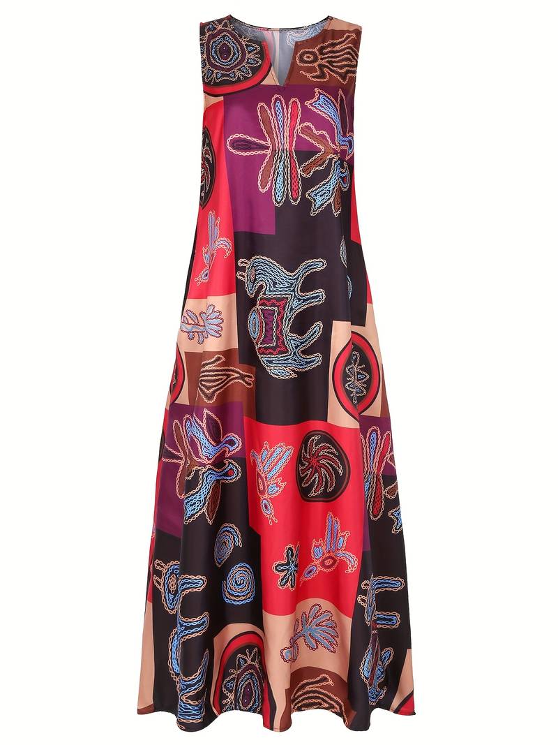 Maxi-jurk met V-hals en etnische print