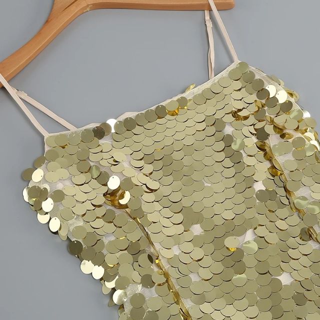 Midi-slipjurk met pailletten en fijne bandjes