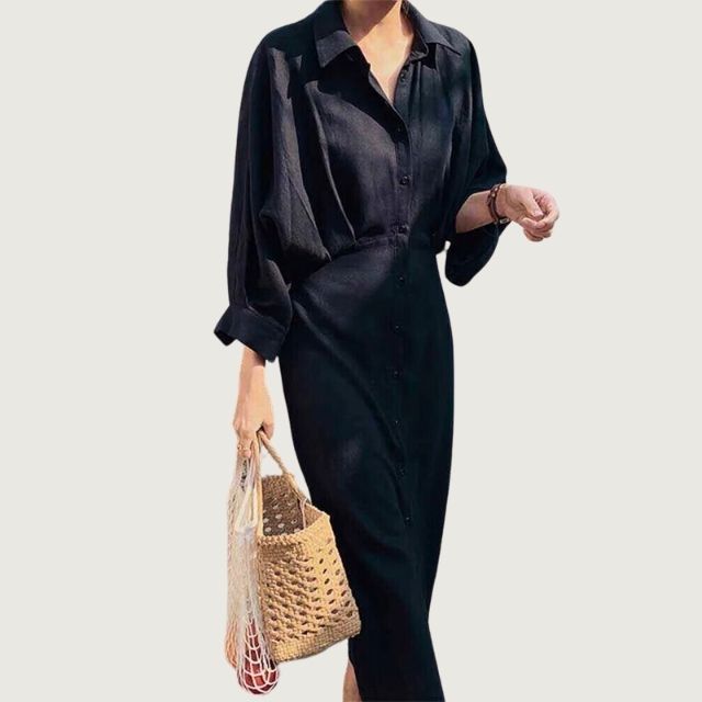 Elegante zijden overhemdjurk met knoopsluiting