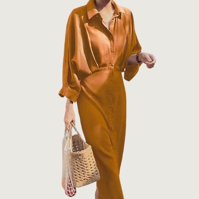 Elegante zijden overhemdjurk met knoopsluiting