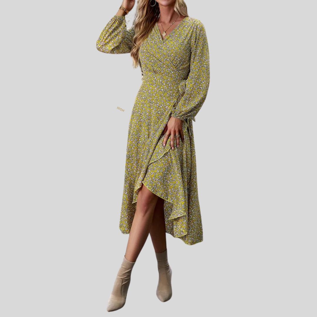 Gebloemde mullet jurk met V-halslijn