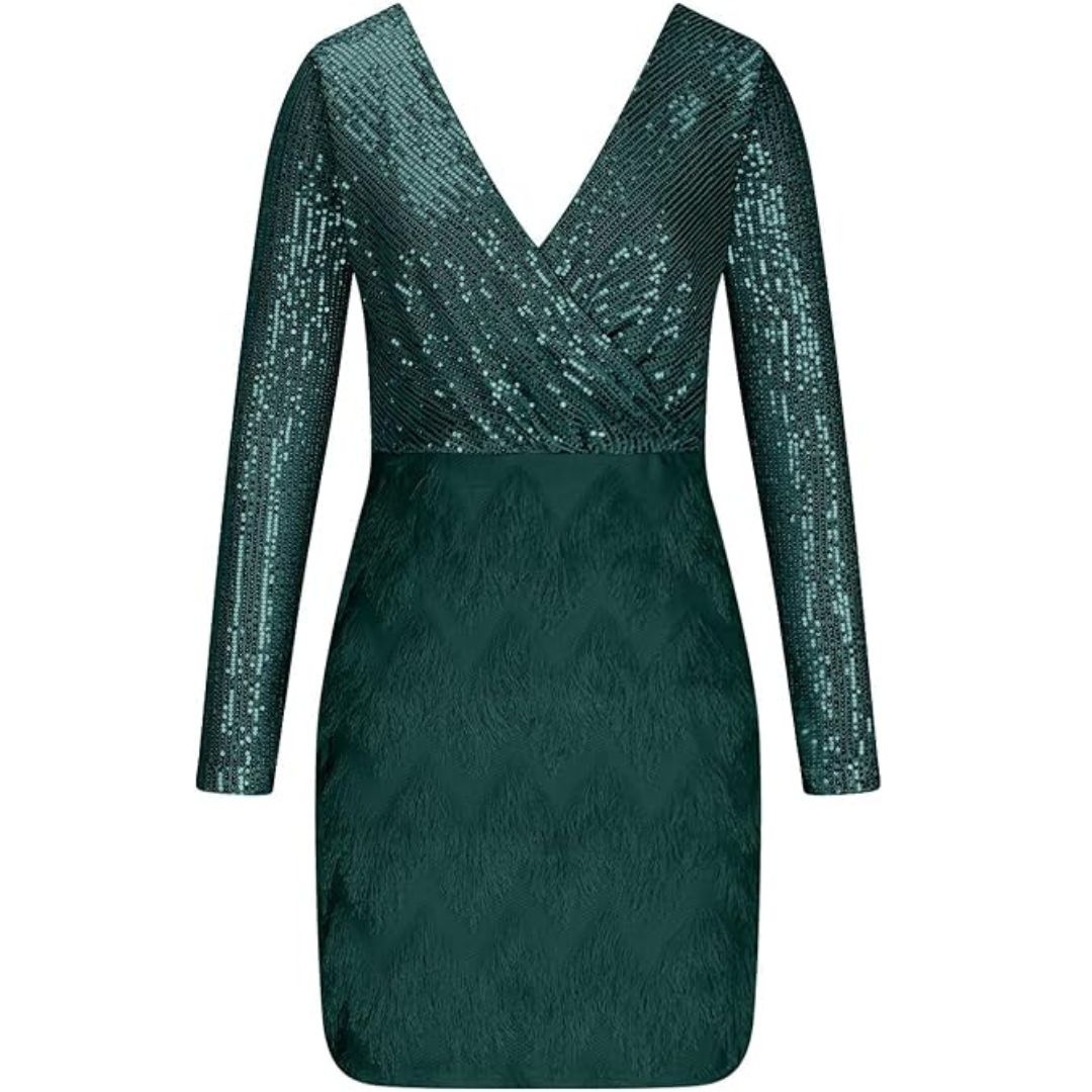 Paillettenjurk met V-halslijn