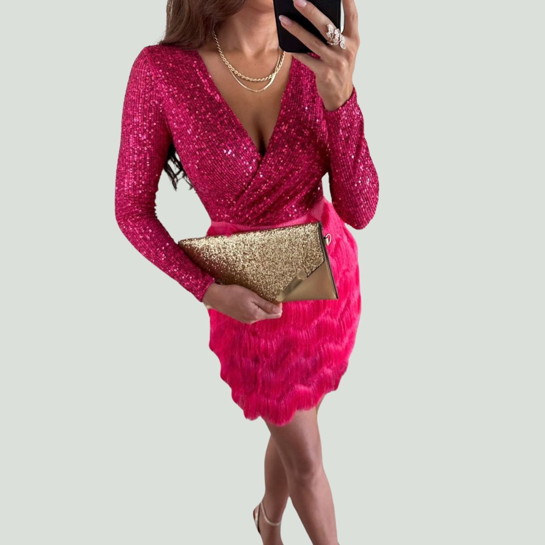 Paillettenjurk met V-halslijn