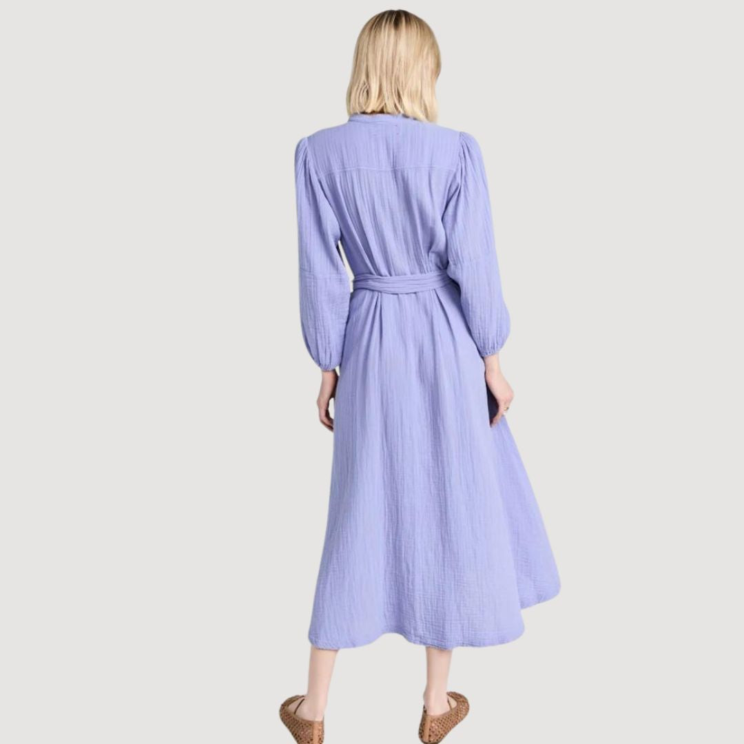 Midi-jurk van kreukstof met tailleband en ceintuur