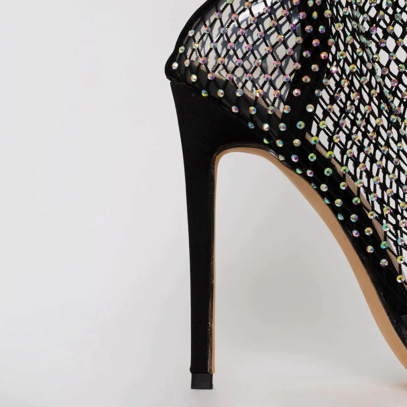 Enkellaarsjes van mesh met strasversiering