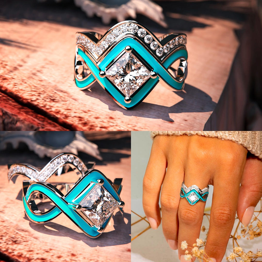 Gedraaide ring met vierkant kristal