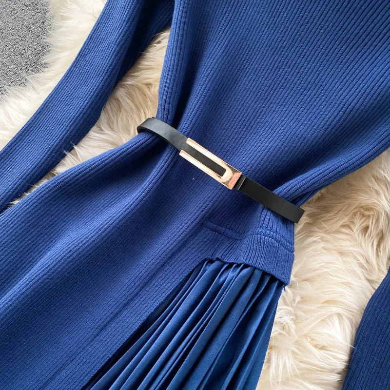 Geplooide midi-jurk met kleurblokdessin