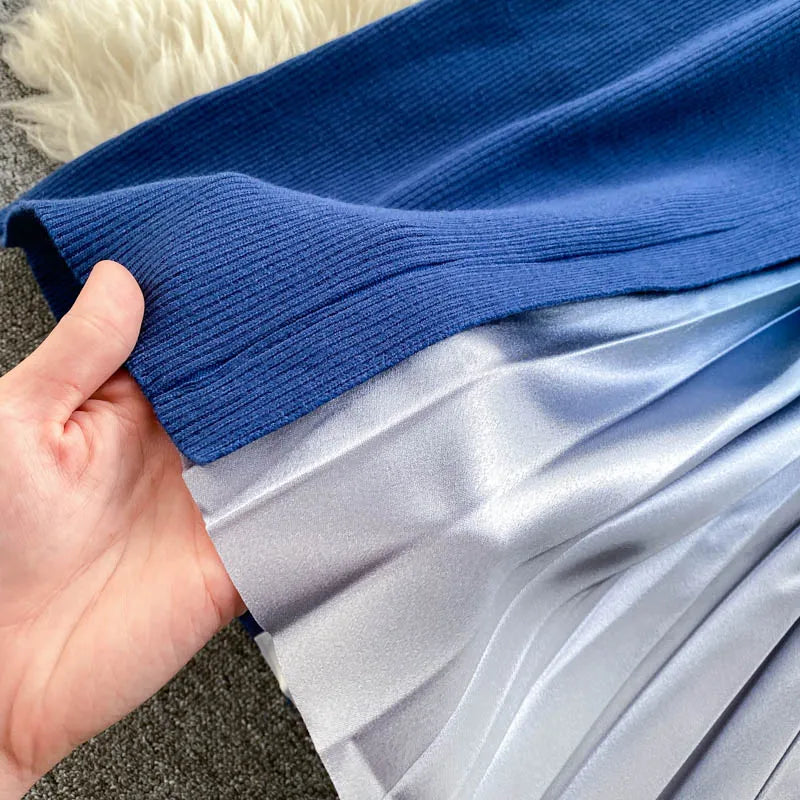 Geplooide midi-jurk met kleurblokdessin