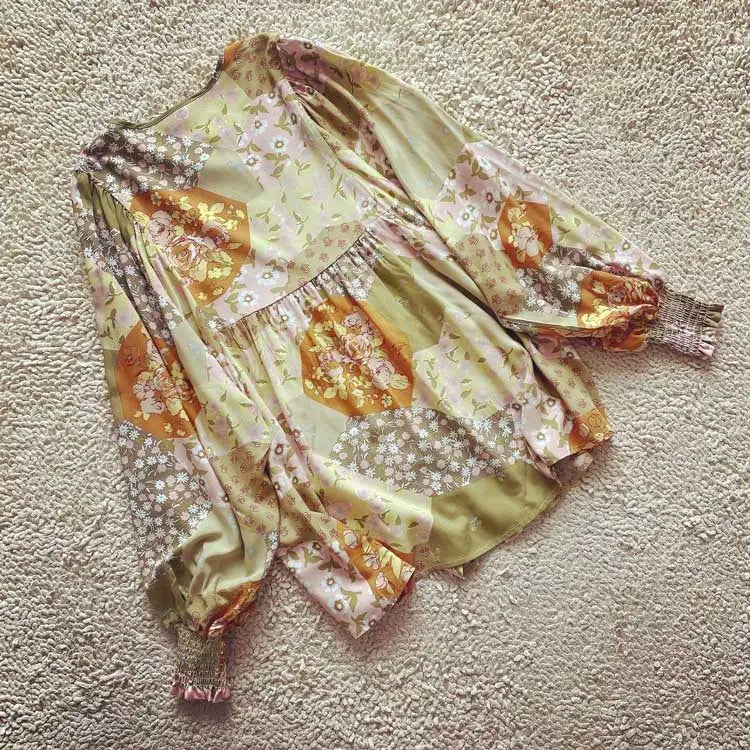 Patchwork boho blouse met knoop