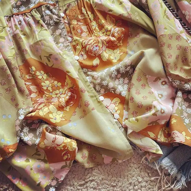 Patchwork boho blouse met knoop