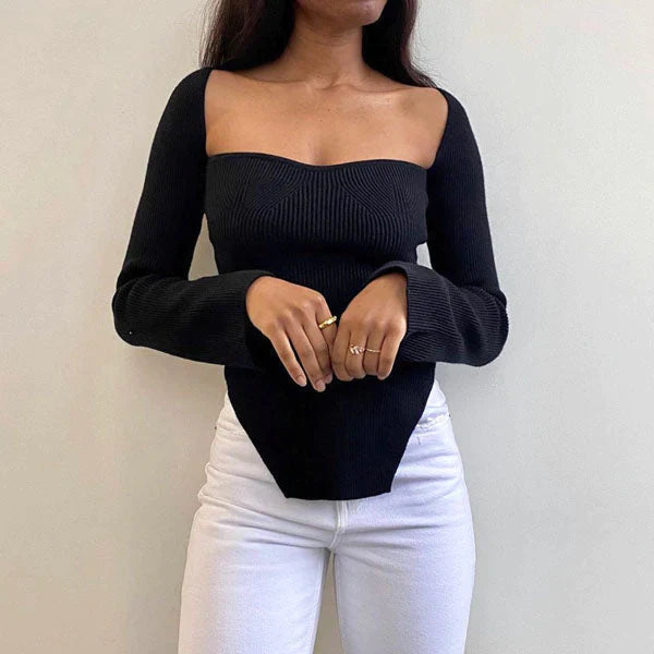 Gebreide trui met vierkante halslijn