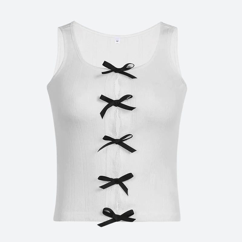 Geribbelde tanktop met veterdetails