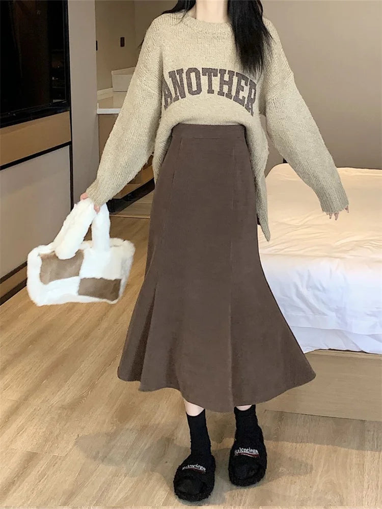 Corduroy rok in zeemeermin stijl