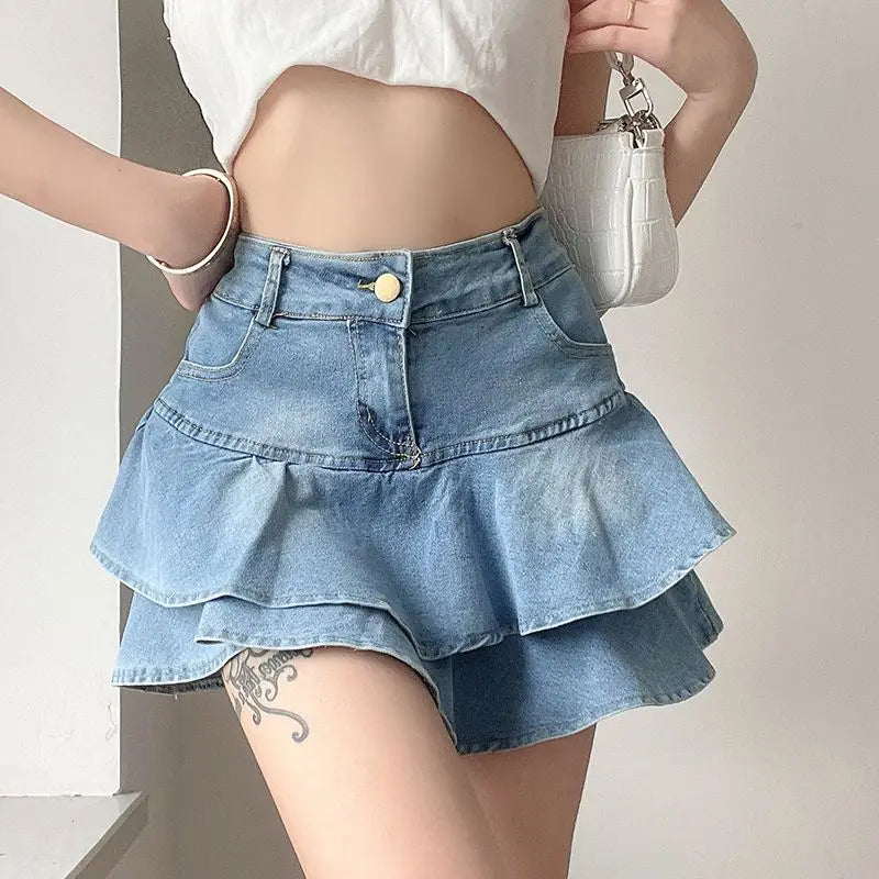 Denim shorts met franje