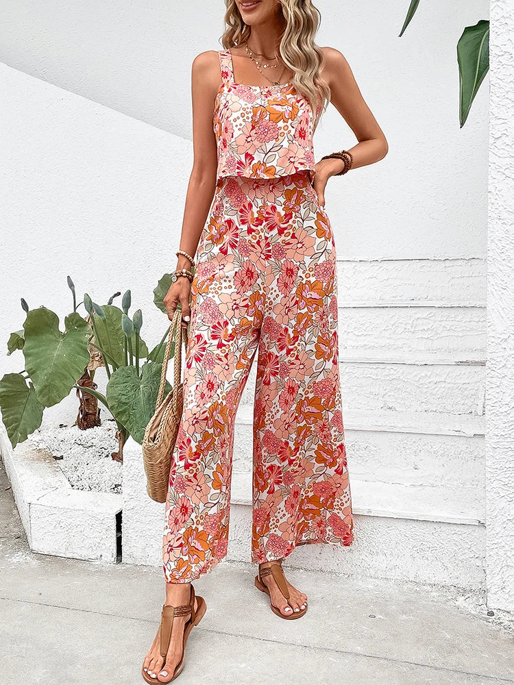 Gebloemde jumpsuit met wijde pijpen