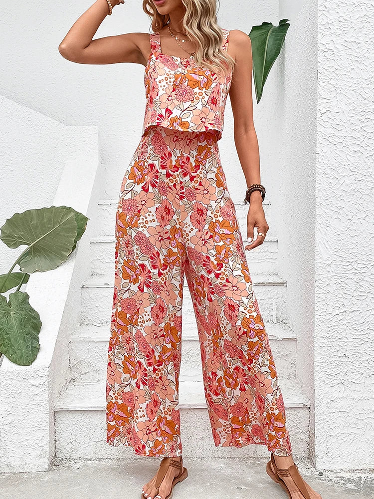 Gebloemde jumpsuit met wijde pijpen
