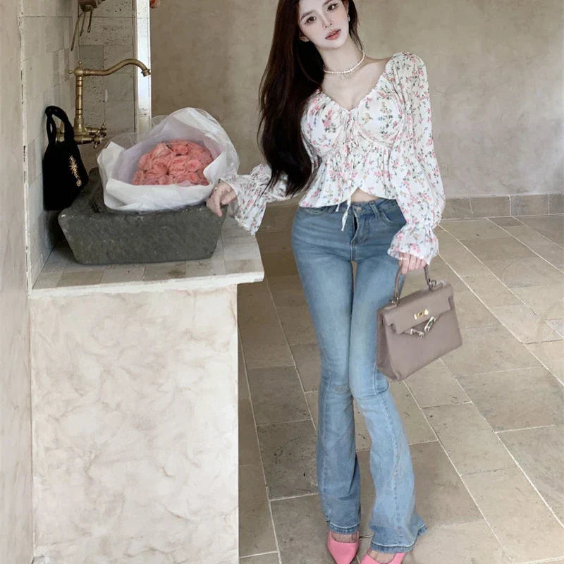 Gebloemde blouse in prinsessenstijl met vintage bandage