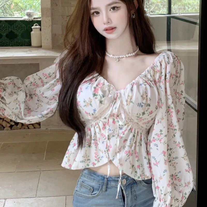 Gebloemde blouse in prinsessenstijl met vintage bandage