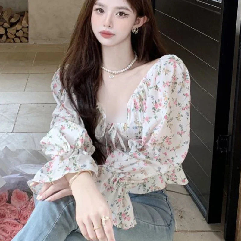 Gebloemde blouse in prinsessenstijl met vintage bandage