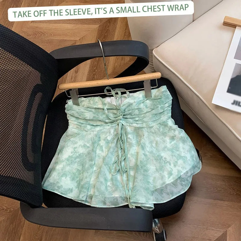 Gebloemde zoete off-the-shoulder chiffon blouse