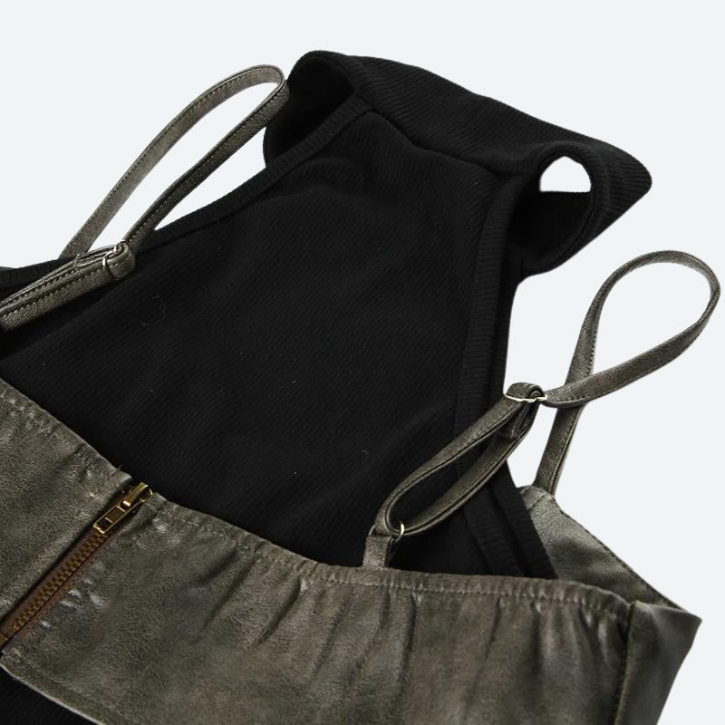 Leren crop top met hoge kraag