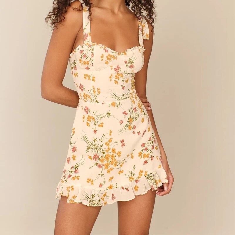 Gebloemde A-lijn zomerjurk met ruches