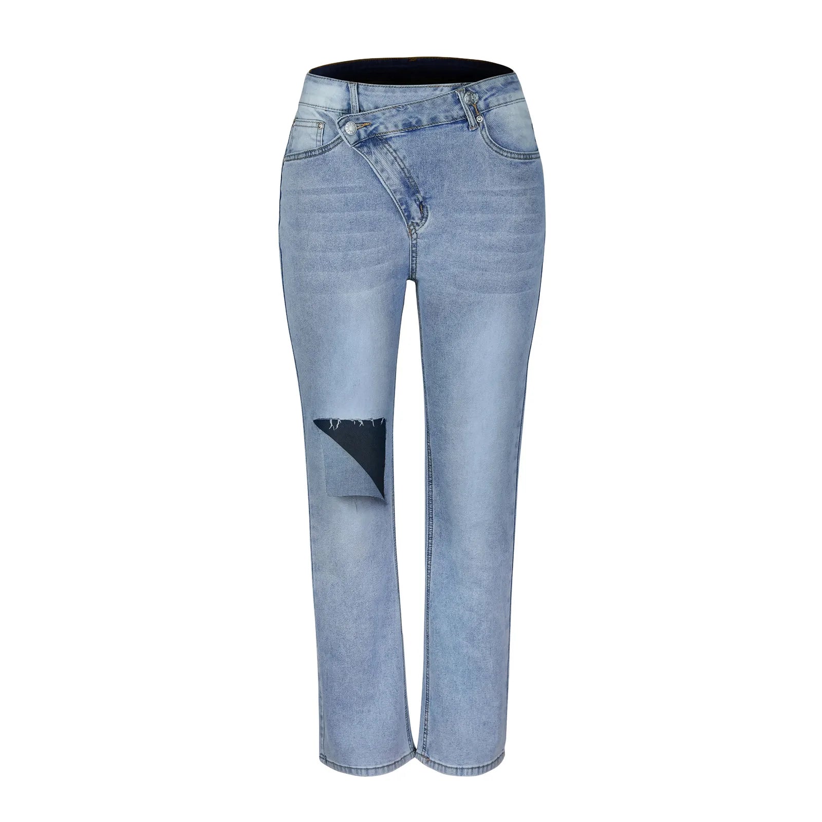 Hoog getailleerde jeans met distressed detail