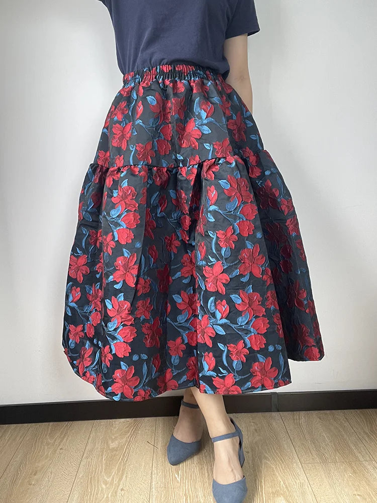 Vintage midirok met bloemenpatroon