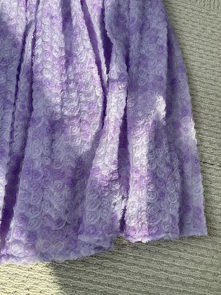 Paarse bloemenrok met hoogwaardige 3D-bloemdecoratie